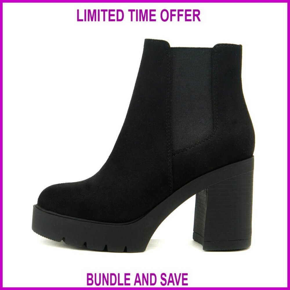 Lug Sole Chelsea Ankle Boots with 3.5 Inch Heel and Elastic Gore